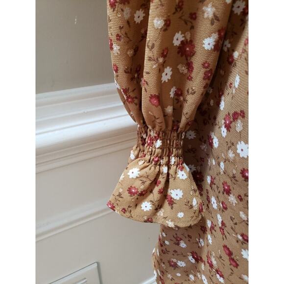 Est 1946 Women's Brown Lined Floral Long Sleeve Crew Neck Shift Dress Size Large - Picture 5 of 13